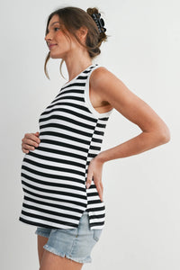 Jade Stripe Round Neck Tank - Yo Mama Maternity