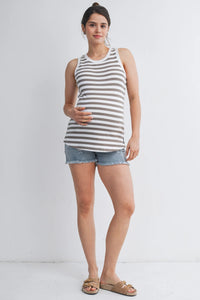 Jade Stripe Round Neck Tank - Yo Mama Maternity