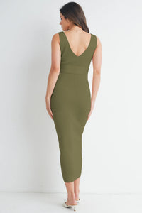 Beth Ribbed V-Neck Dress w/ Belt - Yo Mama Maternity