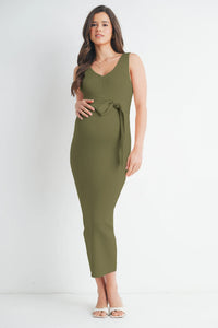 Beth Ribbed V-Neck Dress w/ Belt - Yo Mama Maternity