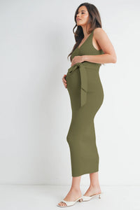 Beth Ribbed V-Neck Dress w/ Belt - Yo Mama Maternity