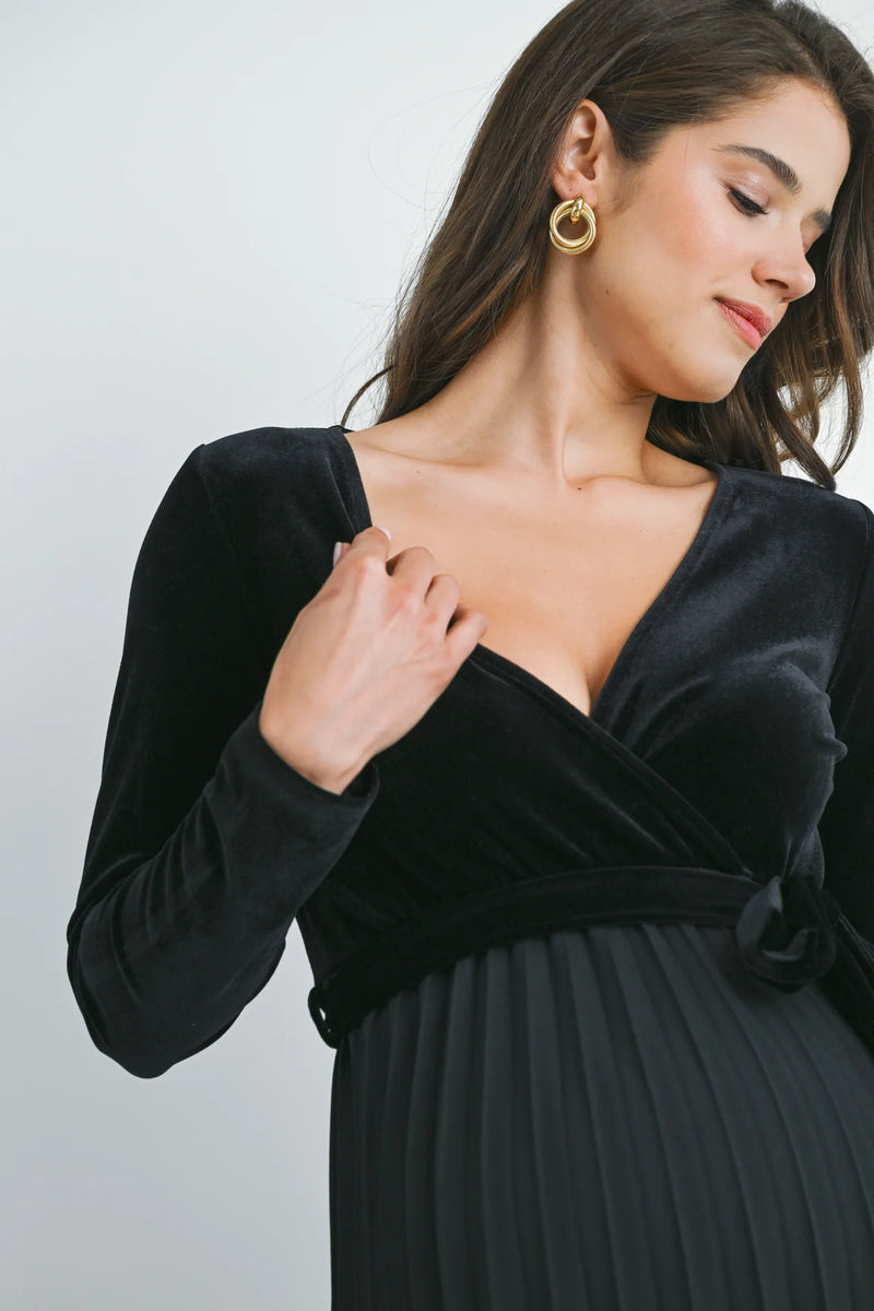 V-Neck Wrap Pleated Dress