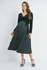 V-Neck Wrap Pleated Dress