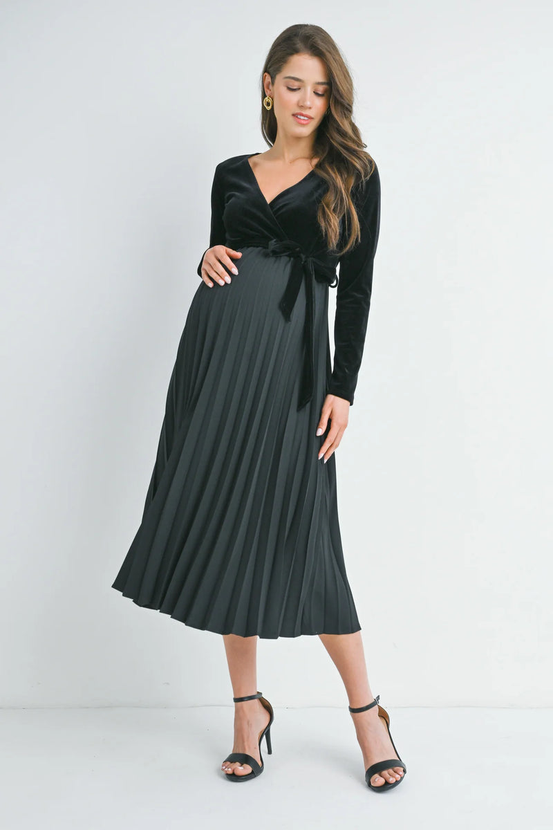 V-Neck Wrap Pleated Dress