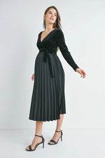 V-Neck Wrap Pleated Dress