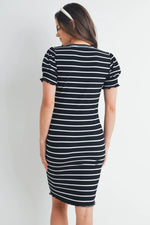 Puff Sleeve Striped Body Con