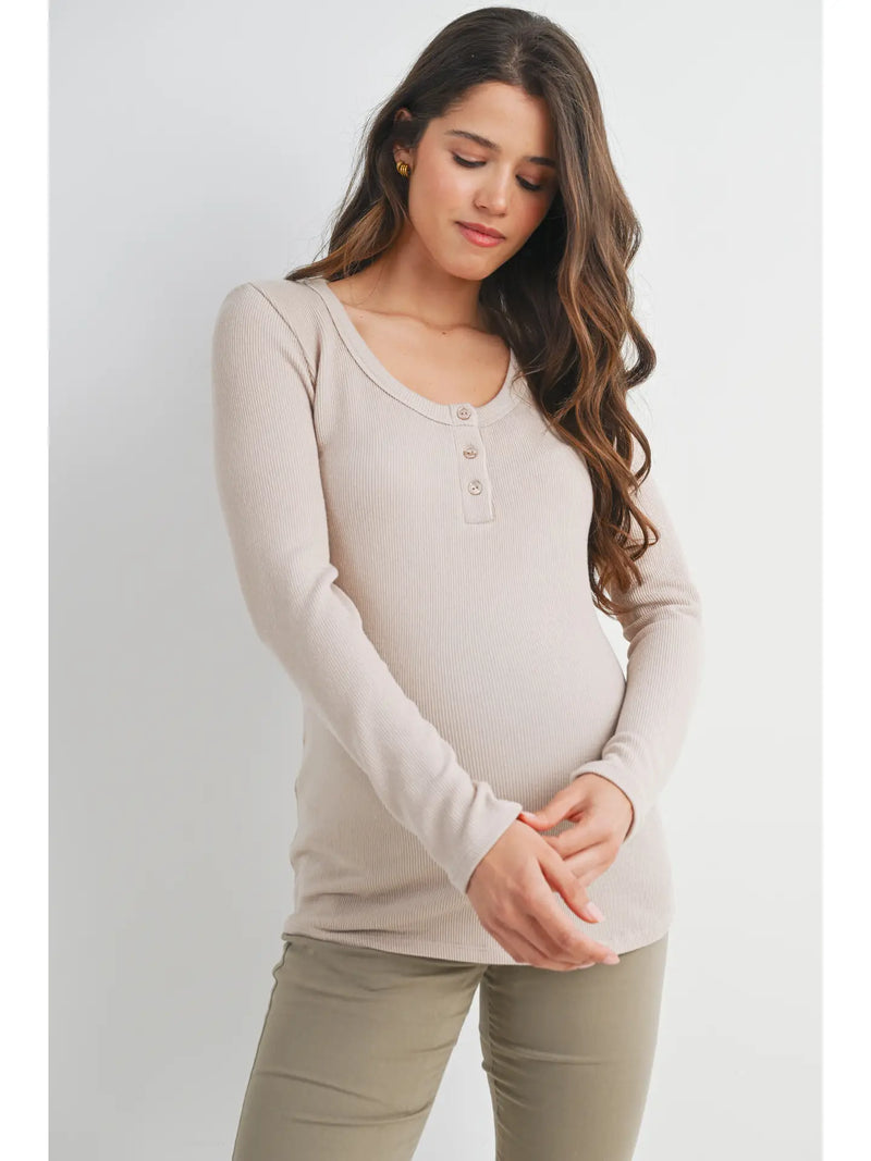 Tara Ribbed Button Henley - Yo Mama Maternity
