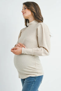 Puff Shoulder Mock Neck Top - Yo Mama Maternity