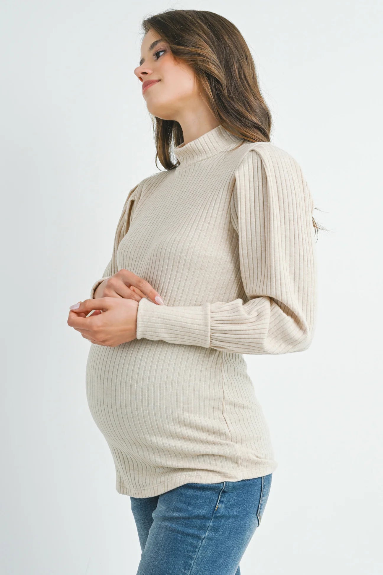 Puff Shoulder Mock Neck Top - Yo Mama Maternity
