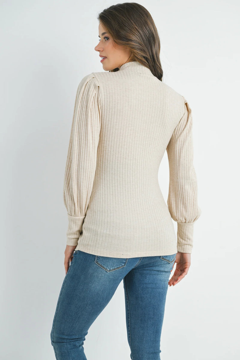 Puff Shoulder Mock Neck Top