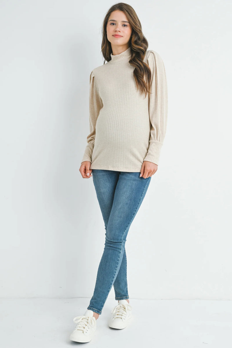 Puff Shoulder Mock Neck Top