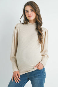 Puff Shoulder Mock Neck Top - Yo Mama Maternity