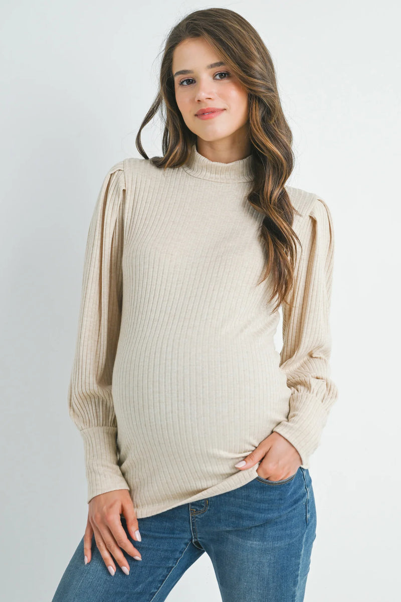 Puff Shoulder Mock Neck Top - Yo Mama Maternity