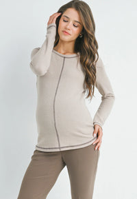 Shae Crewneck Top W/ Contrast Stitch - Yo Mama Maternity