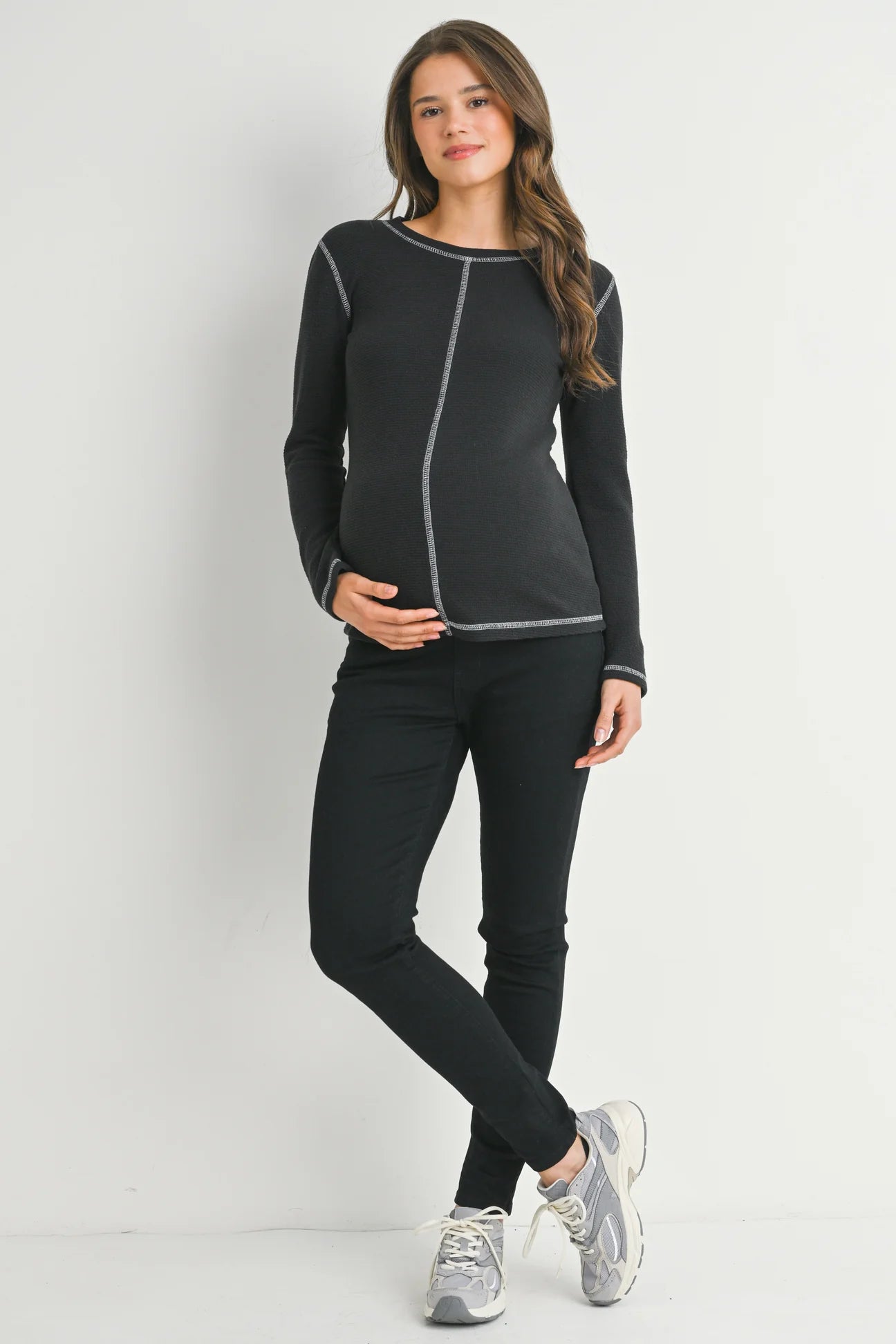 Shae Crewneck Top W/ Contrast Stitch