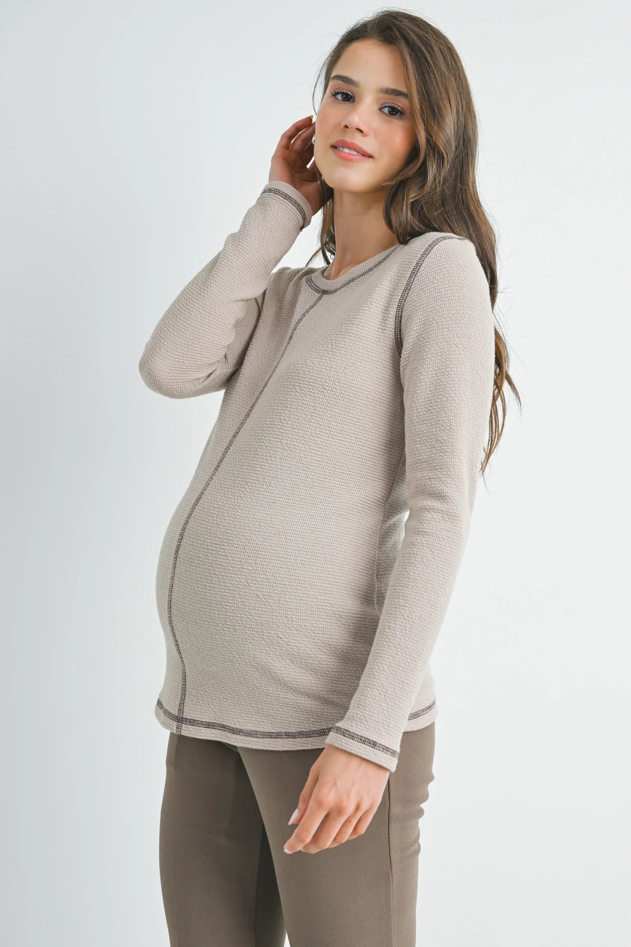 Shae Crewneck Top W/ Contrast Stitch - Yo Mama Maternity