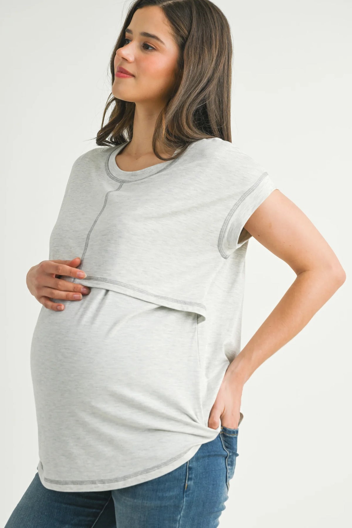Crop Layer Nursing Tee w/ Stitch Detail - Yo Mama Maternity