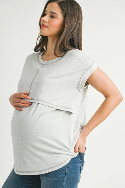 Crop Layer Nursing Tee w/ Stitch Detail - Yo Mama Maternity