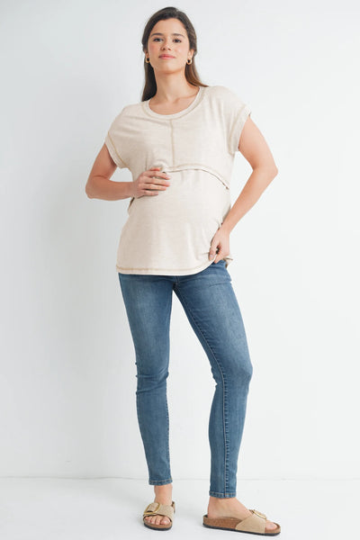 Crop Layer Nursing Tee w/ Stitch Detail - Yo Mama Maternity