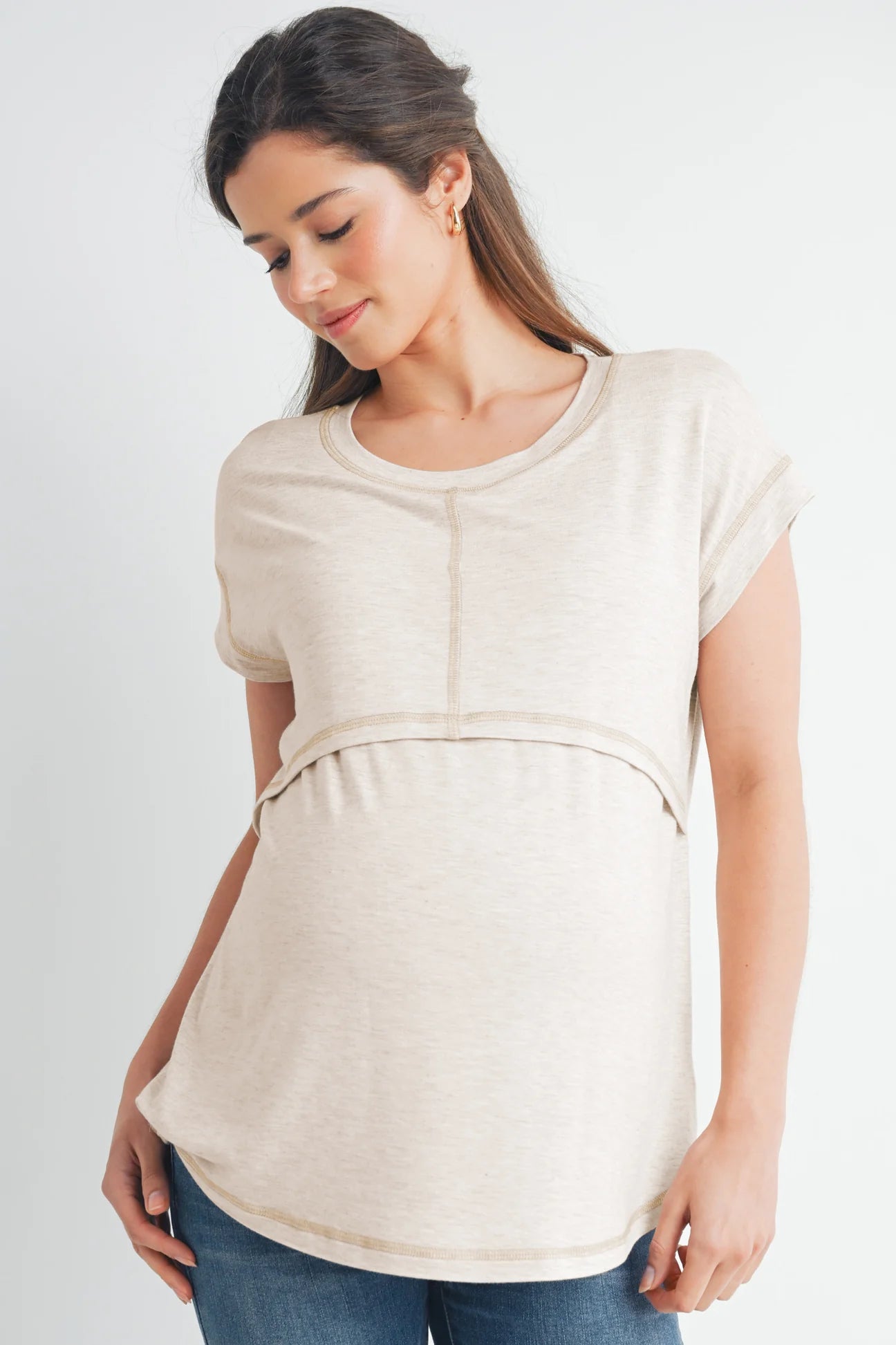 Crop Layer Nursing Tee w/ Stitch Detail - Yo Mama Maternity