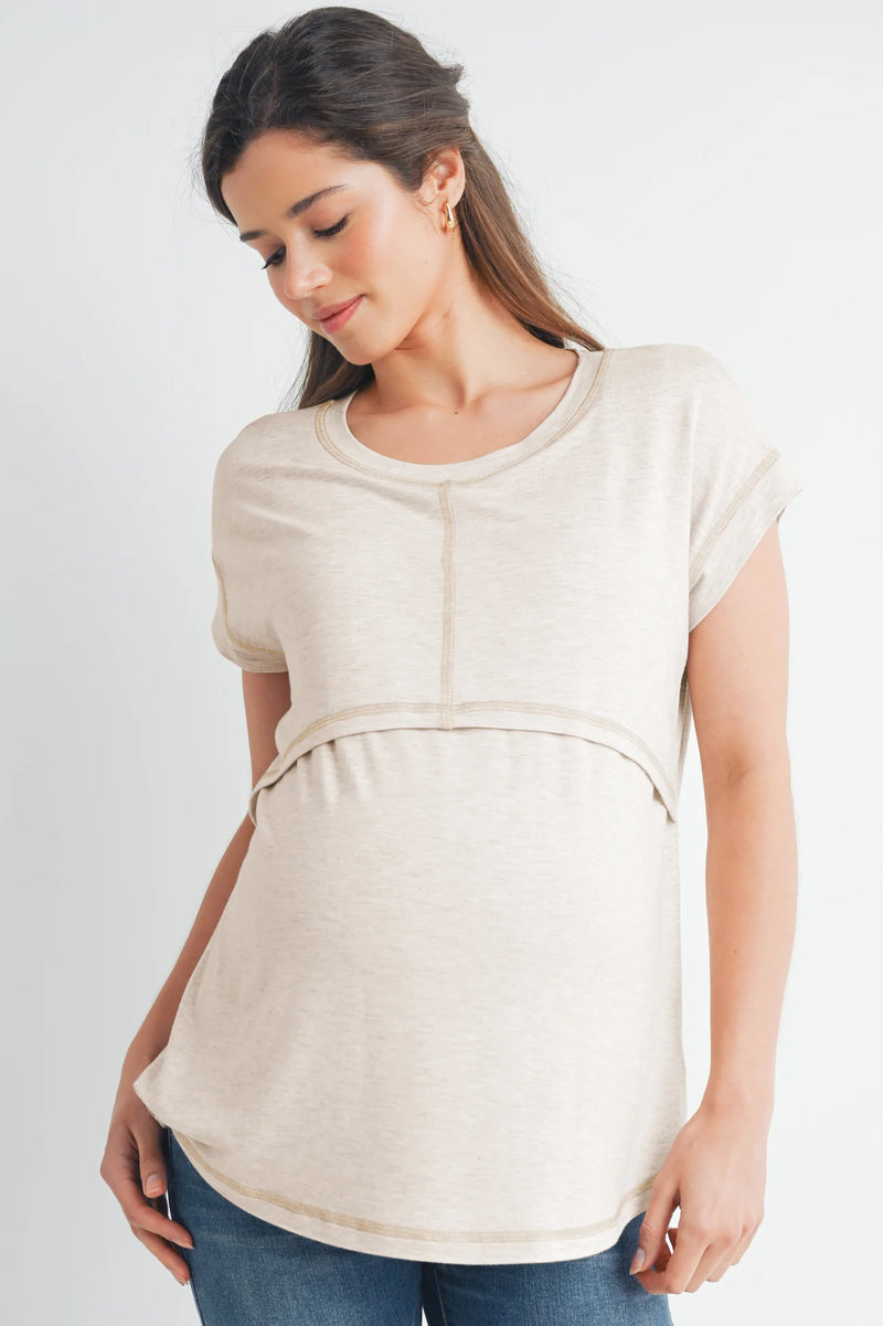 Crop Layer Nursing Tee w/ Stitch Detail - Yo Mama Maternity