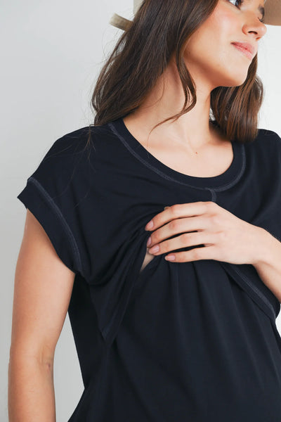 Crop Layer Nursing Tee w/ Stitch Detail - Yo Mama Maternity