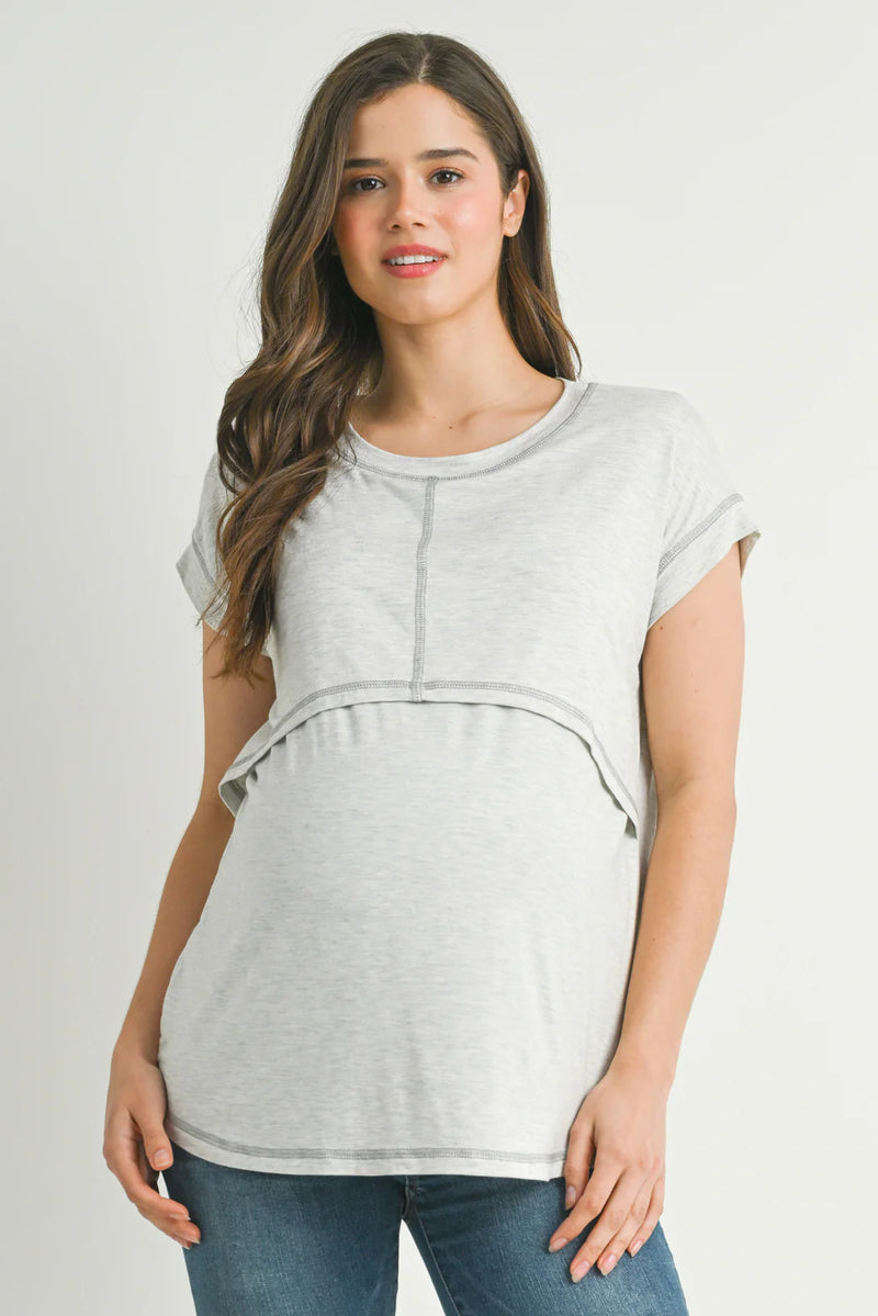 Crop Layer Nursing Tee w/ Stitch Detail - Yo Mama Maternity