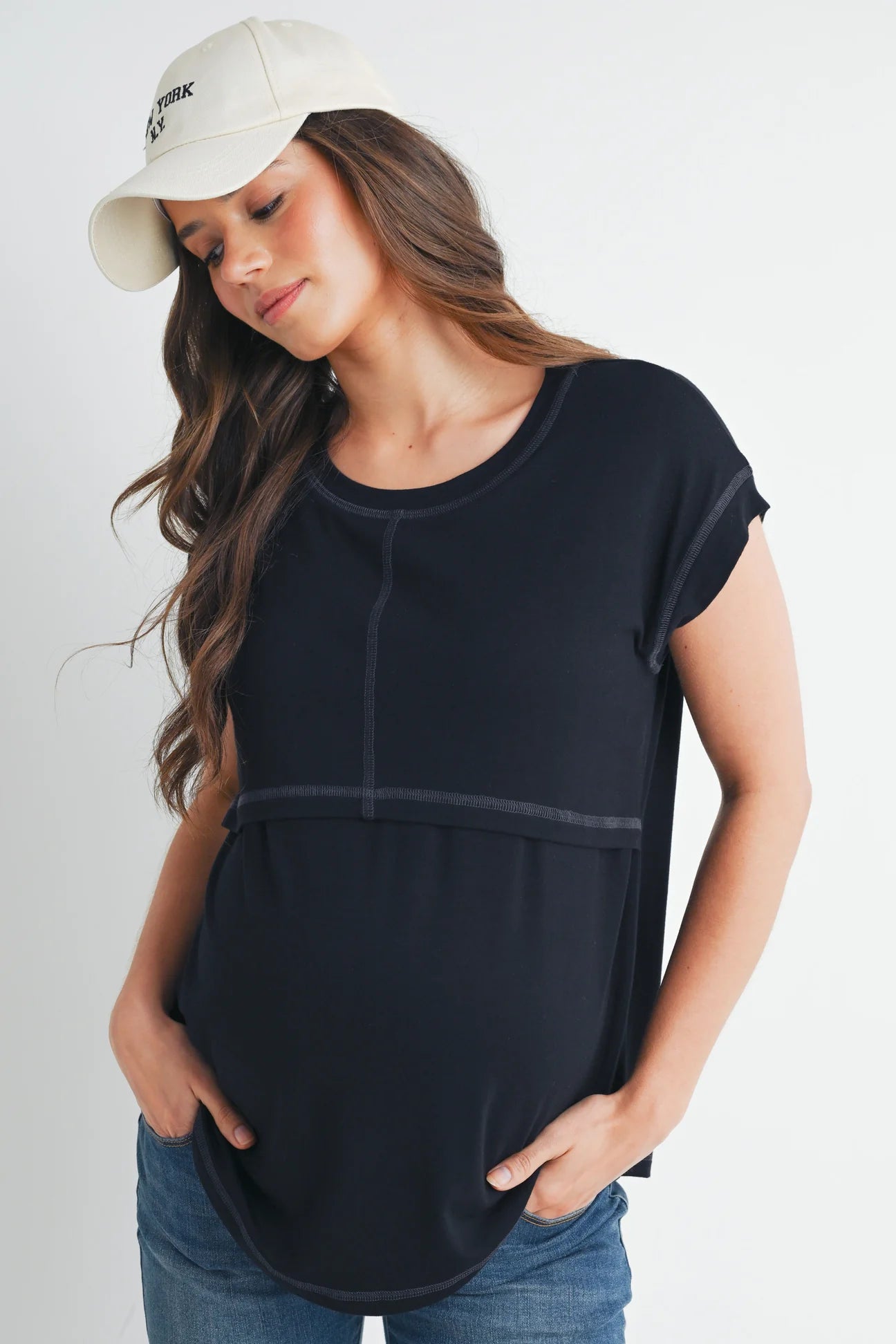 Crop Layer Nursing Tee w/ Stitch Detail - Yo Mama Maternity