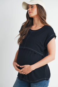 Crop Layer Nursing Tee w/ Stitch Detail - Yo Mama Maternity