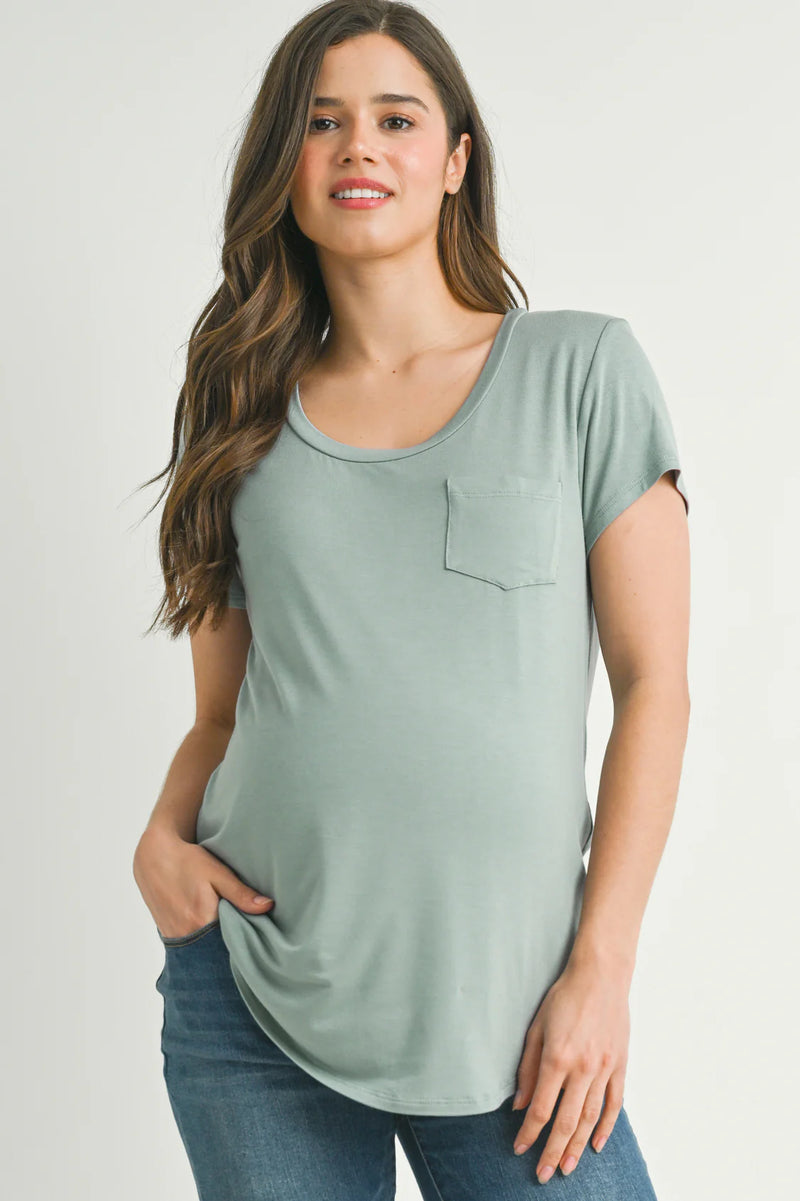 Leah Maternity & Nursing Scoop Neck Pocket Tee - Yo Mama Maternity