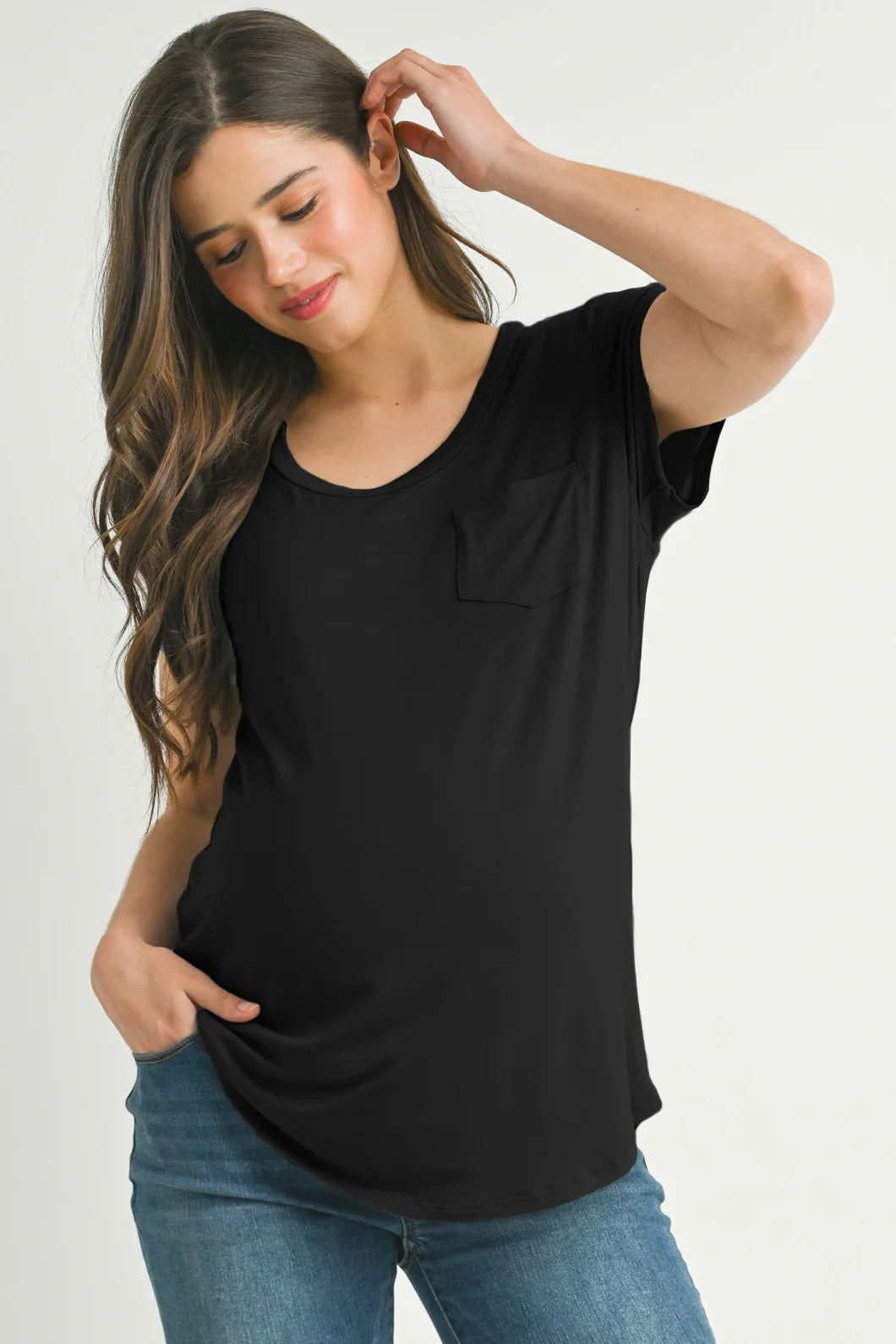 Leah Maternity & Nursing Scoop Neck Pocket Tee - Yo Mama Maternity