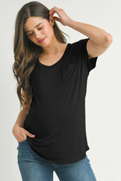 Leah Maternity & Nursing Scoop Neck Pocket Tee - Yo Mama Maternity
