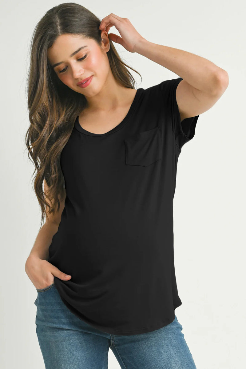Leah Maternity & Nursing Scoop Neck Pocket Tee - Yo Mama Maternity