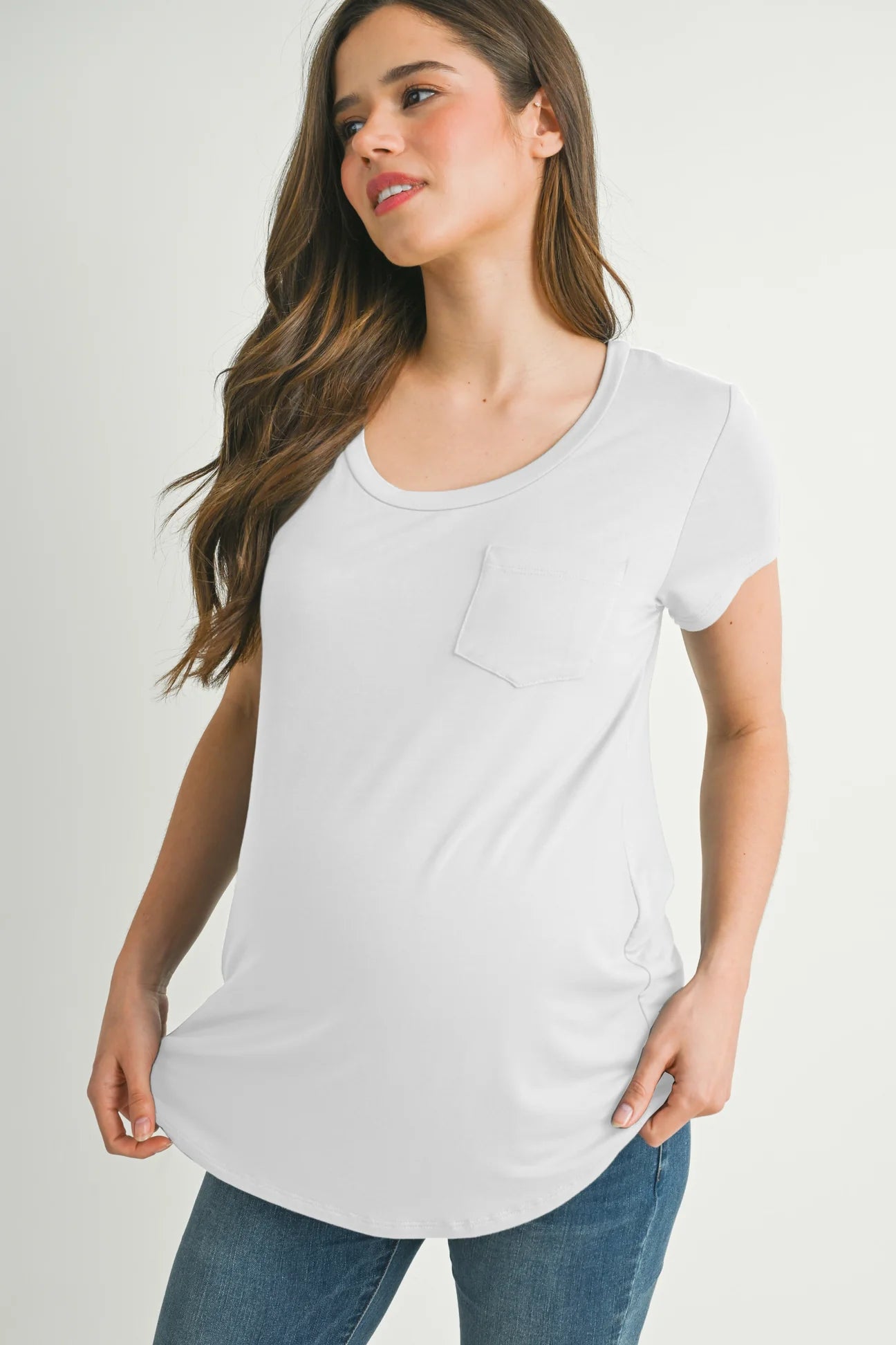 Leah Maternity & Nursing Scoop Neck Pocket Tee - Yo Mama Maternity