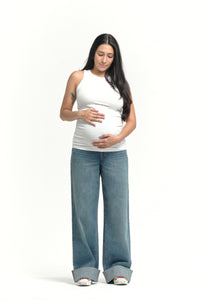 Over Bump Wide Leg Denim w/ Cuff - Yo Mama Maternity