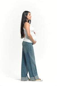 Over Bump Wide Leg Denim w/ Cuff - Yo Mama Maternity