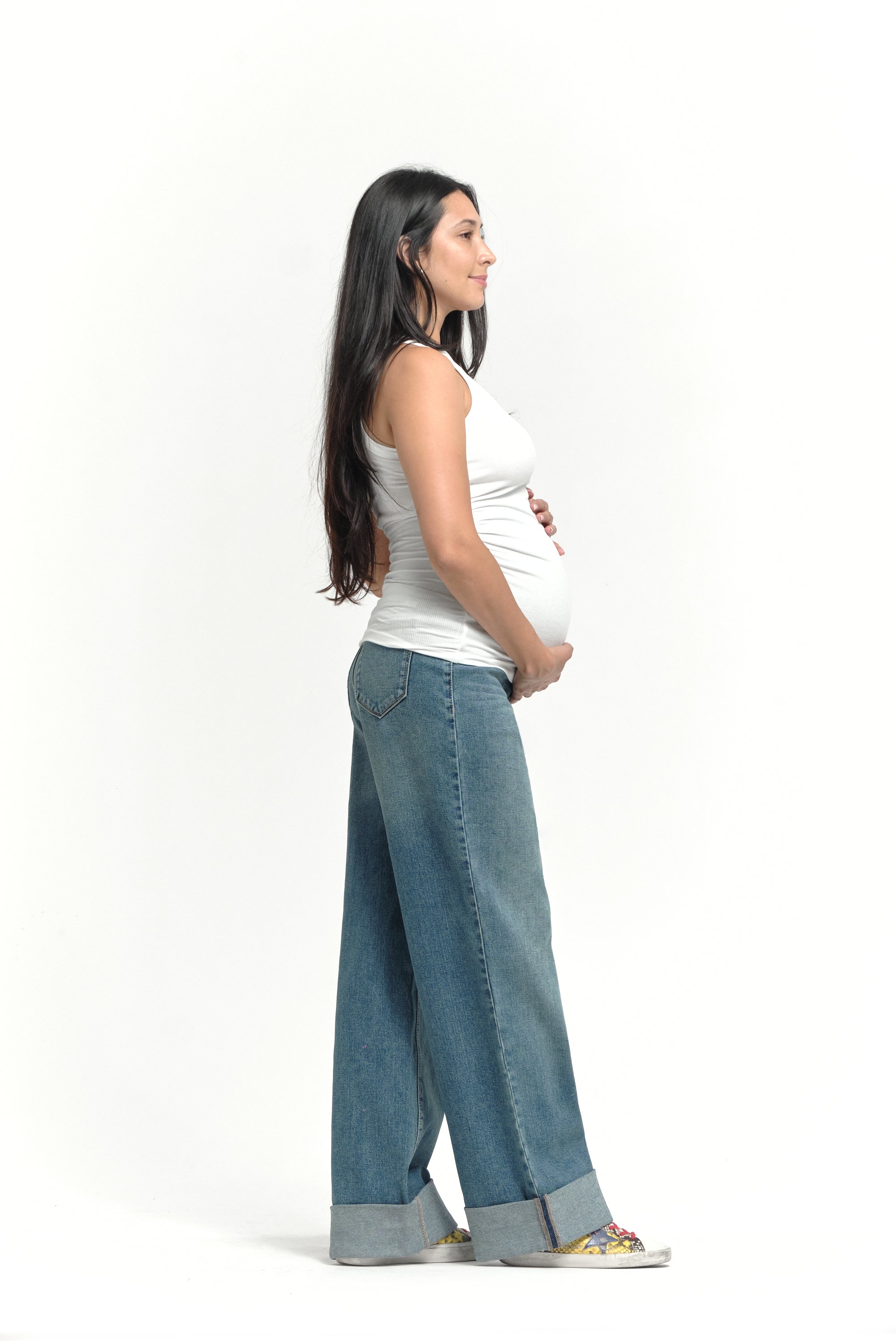 Over Bump Wide Leg Denim w/ Cuff - Yo Mama Maternity