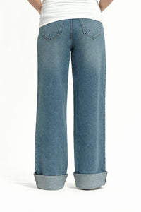 Over Bump Wide Leg Denim w/ Cuff - Yo Mama Maternity