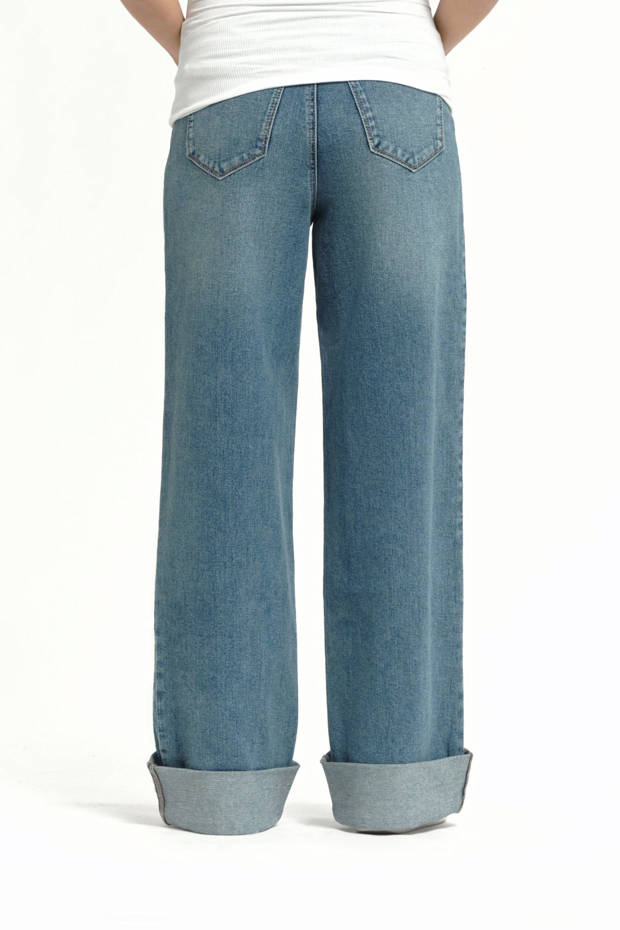 Over Bump Wide Leg Denim w/ Cuff - Yo Mama Maternity