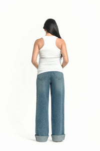 Over Bump Wide Leg Denim w/ Cuff - Yo Mama Maternity
