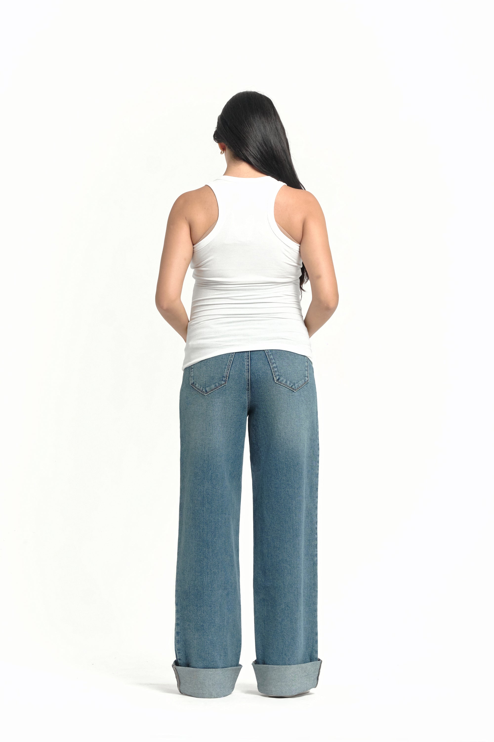 Over Bump Wide Leg Denim w/ Cuff - Yo Mama Maternity