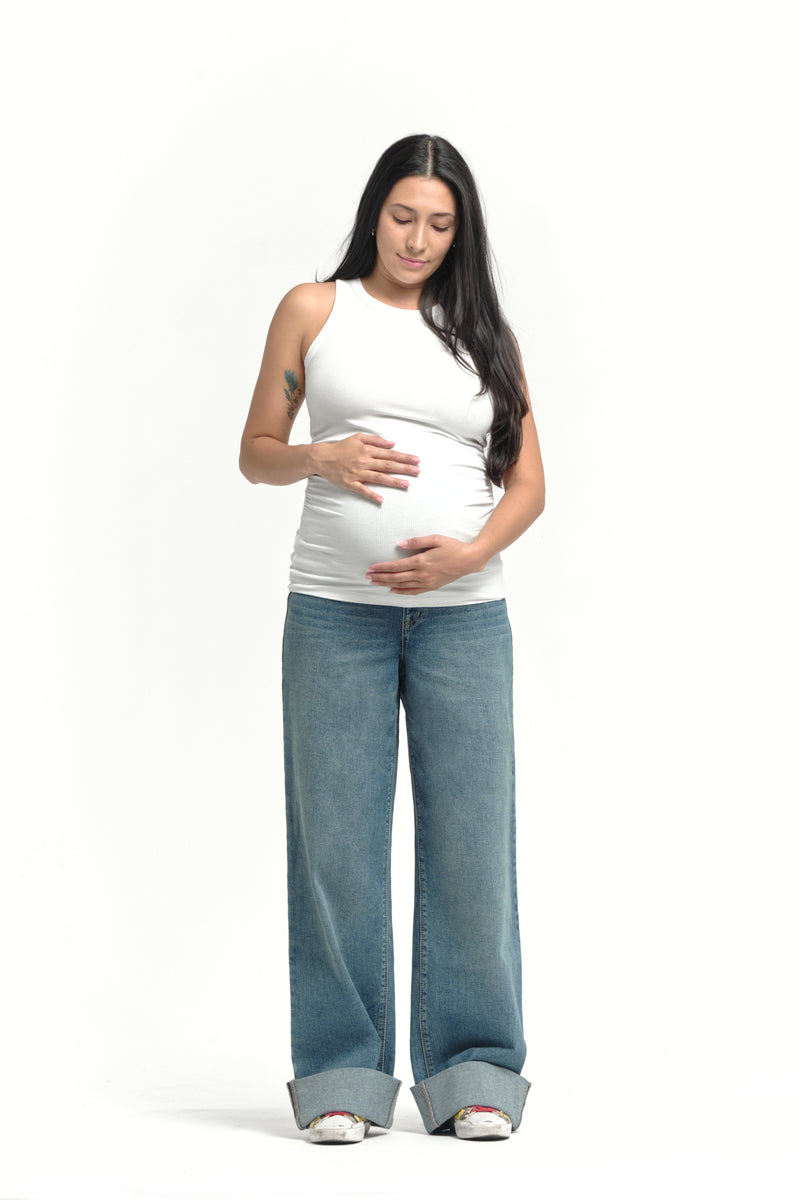 Over Bump Wide Leg Denim w/ Cuff