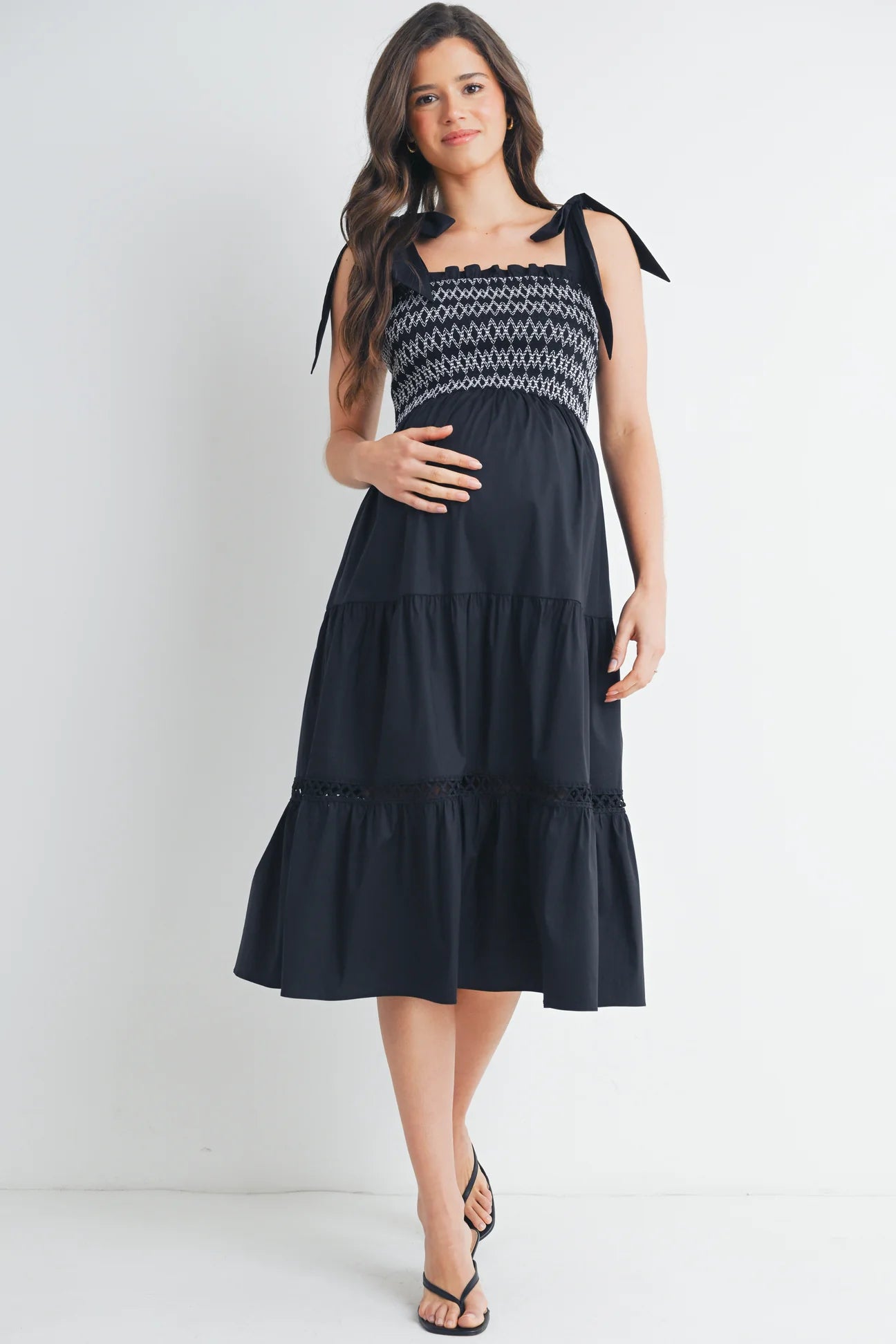 Andrea Tie Strap Smocked Dress - Yo Mama Maternity