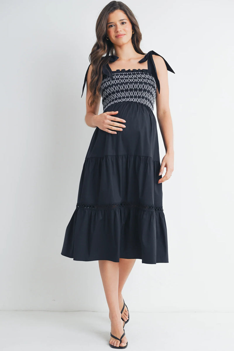 Andrea Tie Strap Smocked Dress - Yo Mama Maternity