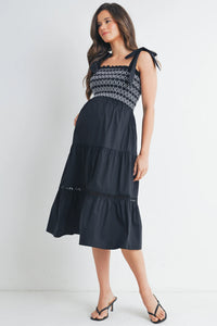 Andrea Tie Strap Smocked Dress - Yo Mama Maternity