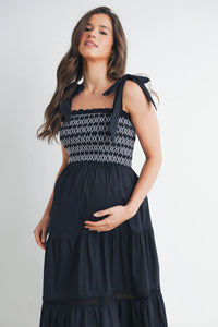 Andrea Tie Strap Smocked Dress - Yo Mama Maternity
