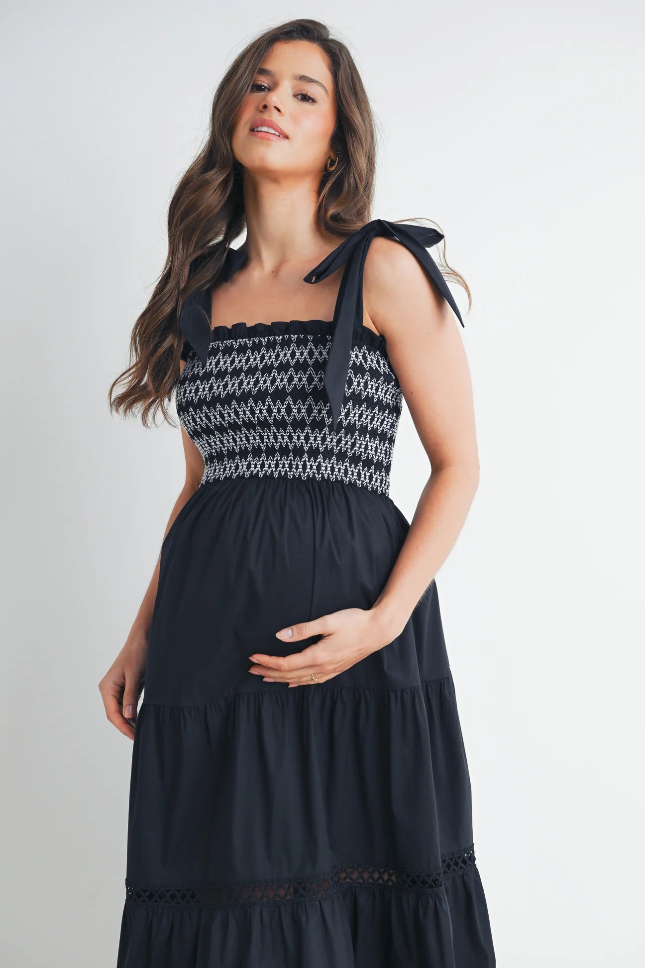 Andrea Tie Strap Smocked Dress - Yo Mama Maternity