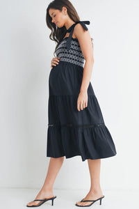 Andrea Tie Strap Smocked Dress - Yo Mama Maternity
