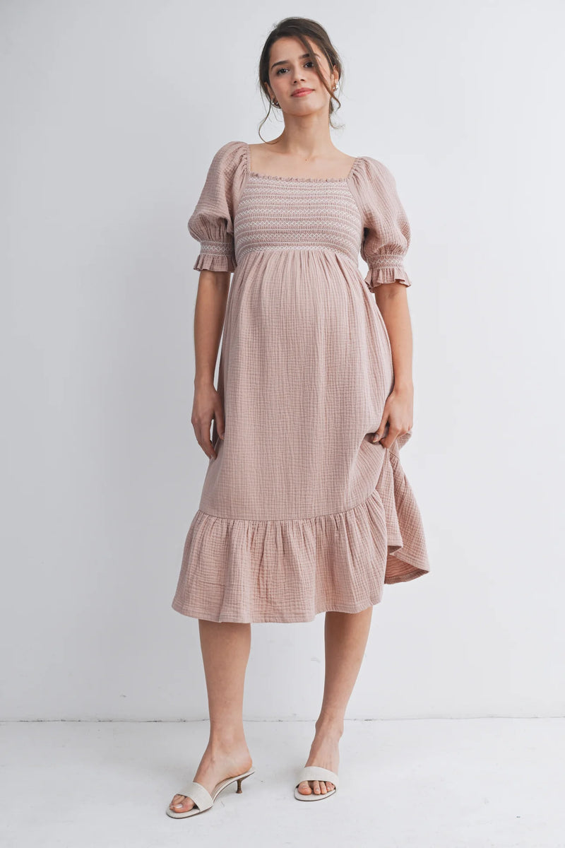 Sienna Smocked Square Neck Dress - Yo Mama Maternity