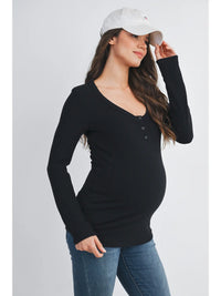 Tara Ribbed Button Henley - Yo Mama Maternity